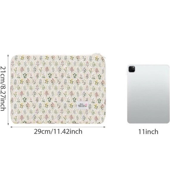 Floral Quilted iPad Case 11" Soft Zipper Tablet Sleeve Cosmetic Bag Multipurpose - Picture 2 of 10